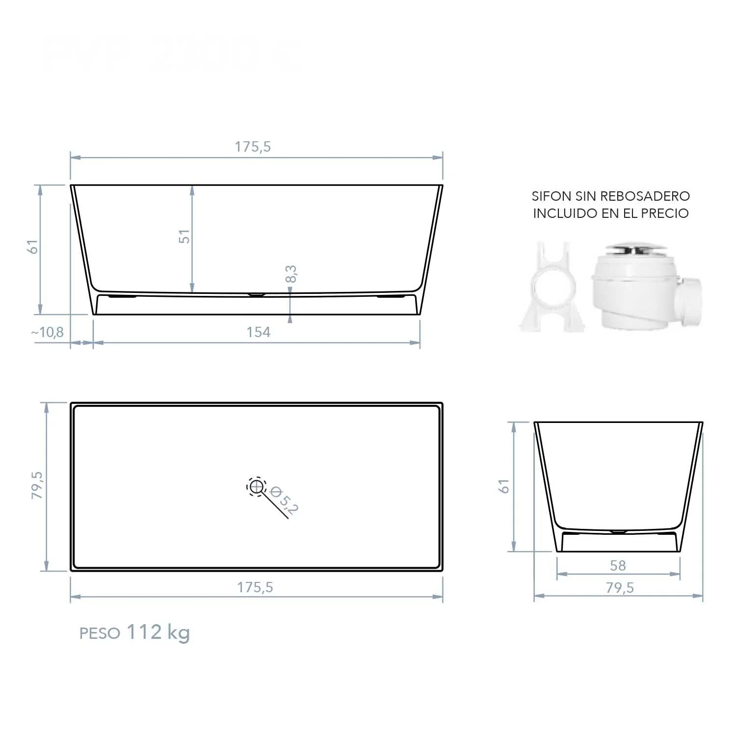Banheira autônoma ANNA superfície sólida retangular 175×79.5 cm - Image 8