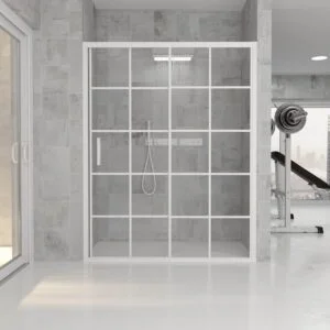 FLARE divisória frontal decoração industrial 1 porta de correr fixa -1. Sem perfil inferior. Acabamento BRANCO MATTE