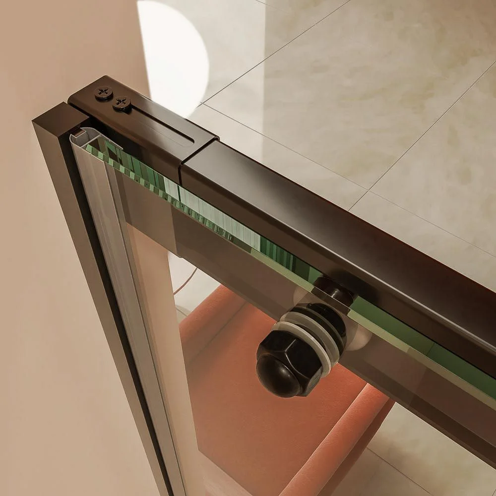 Resguardo de duche frontal AXER 1 fixo – 1 porta de correr em vidro 6 mm. SOHO decoração industrial. PRETO MATE aço inoxidável - Image 8
