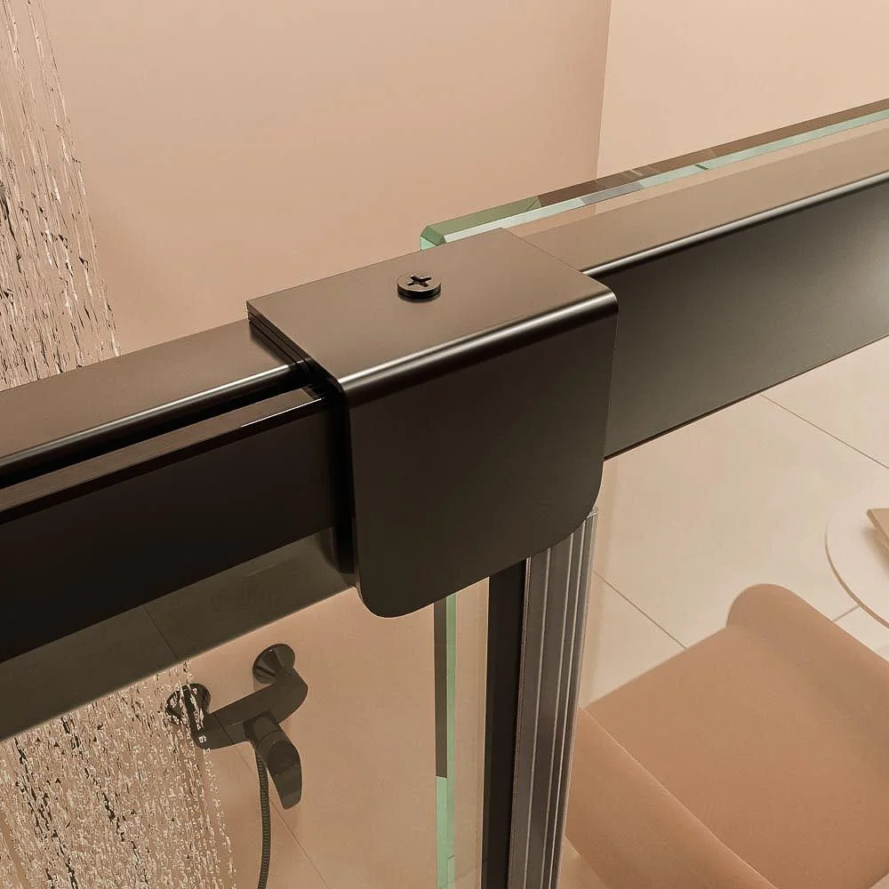 Resguardo de duche frontal AXER 1 fixo – 1 porta de correr em vidro 6 mm. SOHO decoração industrial. PRETO MATE aço inoxidável - Image 5