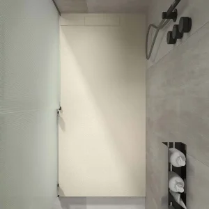 Base de duche em resina PLASTER Cream – cores à escolha – textura de ardósia – antibacteriana e antiderrapante. grade oculta