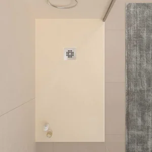 Base de duche em resina ONE Branco Marfim RAL 1015 e outras cores com textura ardósia antibacteriana e antiderrapante. Grelha em aço inoxidável