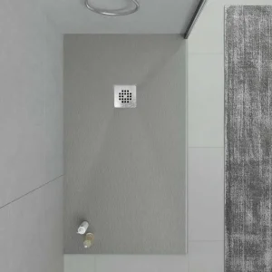 Base de duche em resina ONE Cinzento Cimento RAL 7005 e outras cores com textura ardósia antibacteriana e antiderrapante. Grelha em aço inoxidável