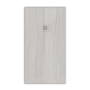 Base de duche em resina textura ardósia Acabamento efeito madeira Branco Álamo – antiderrapante PEDRA 3D moderno