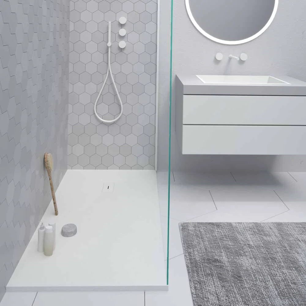 Base de duche em resina AGAPE Branco e outras cores exclusivas – com textura de ardósia – antibacteriana e antiderrapante - Image 2