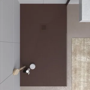 Base de duche em resina MYSTONE Castanho RAL 8017 e cores exclusivas textura de ardósia antibacteriana e antiderrapante