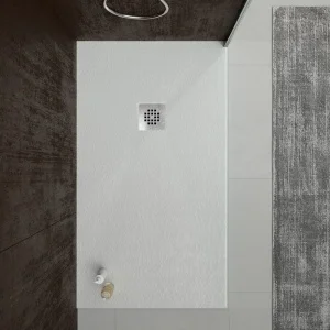 Base de duche em resina ONE Areia RAL 7035 e outras cores exclusivas com textura ardósia antibacteriana e antiderrapante. Grelha em aço inoxidável