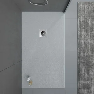 Base de duche em resina ONE Cinzento RAL 7040 e outras cores com textura ardósia antibacteriana e antiderrapante. Grelha em aço inoxidável