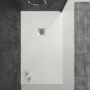 Base de duche em resina ONE Branco RAL 9003 e outras cores com textura ardósia antibacteriana e antiderrapante. Grelha em aço inoxidável