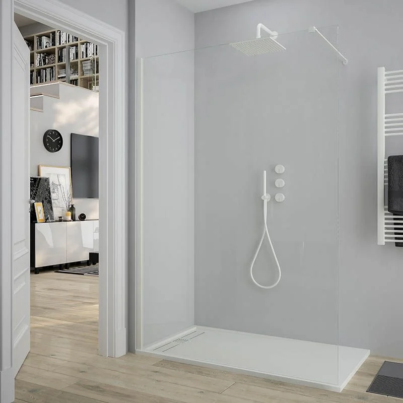 Resguardo de duche fixo Perfil ZEN Matte White – Vidro de 8 MM com tratamento anti-calcário incluído - Braço de fixação em aço inoxidável. extensível.