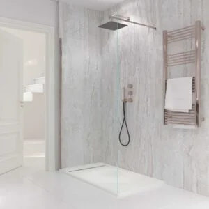 Resguardo de duche fixo Perfil ZEN Rose Gold - Vidro de 8 MM com tratamento anti-calcário incluído - Braço de fixação em aço inoxidável. extensível