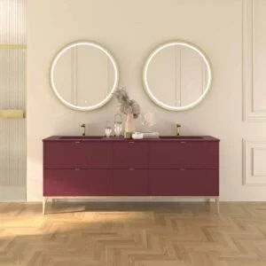 Móvel de casa de banho VICENT com pés 6 gavetas Bancada Solid Surface 2 lavatórios