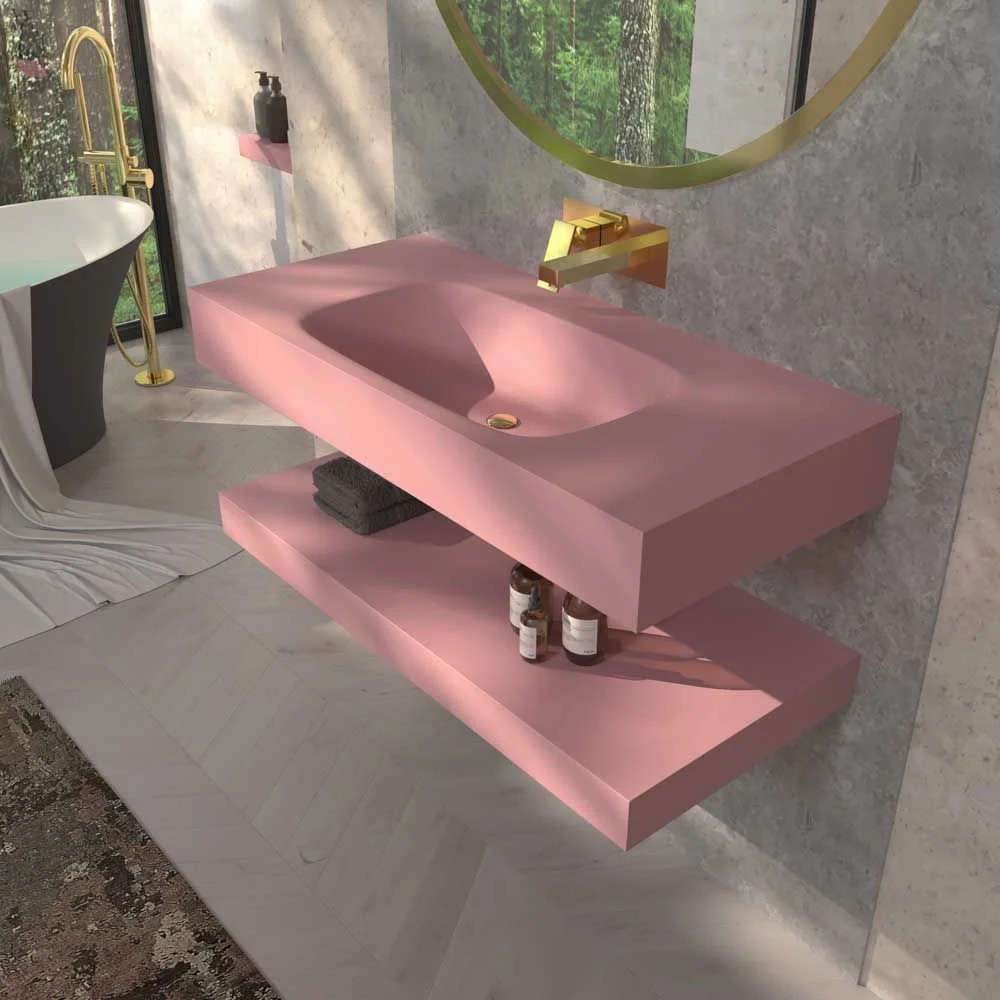 Lavatório suspenso LIDO uma cuba centrada SOLID SURFACE Rosa pálido