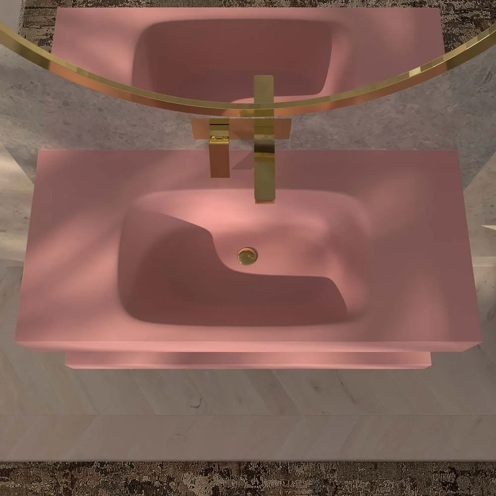 Lavatório suspenso LIDO uma cuba centrada SOLID SURFACE Rosa pálido - Image 3