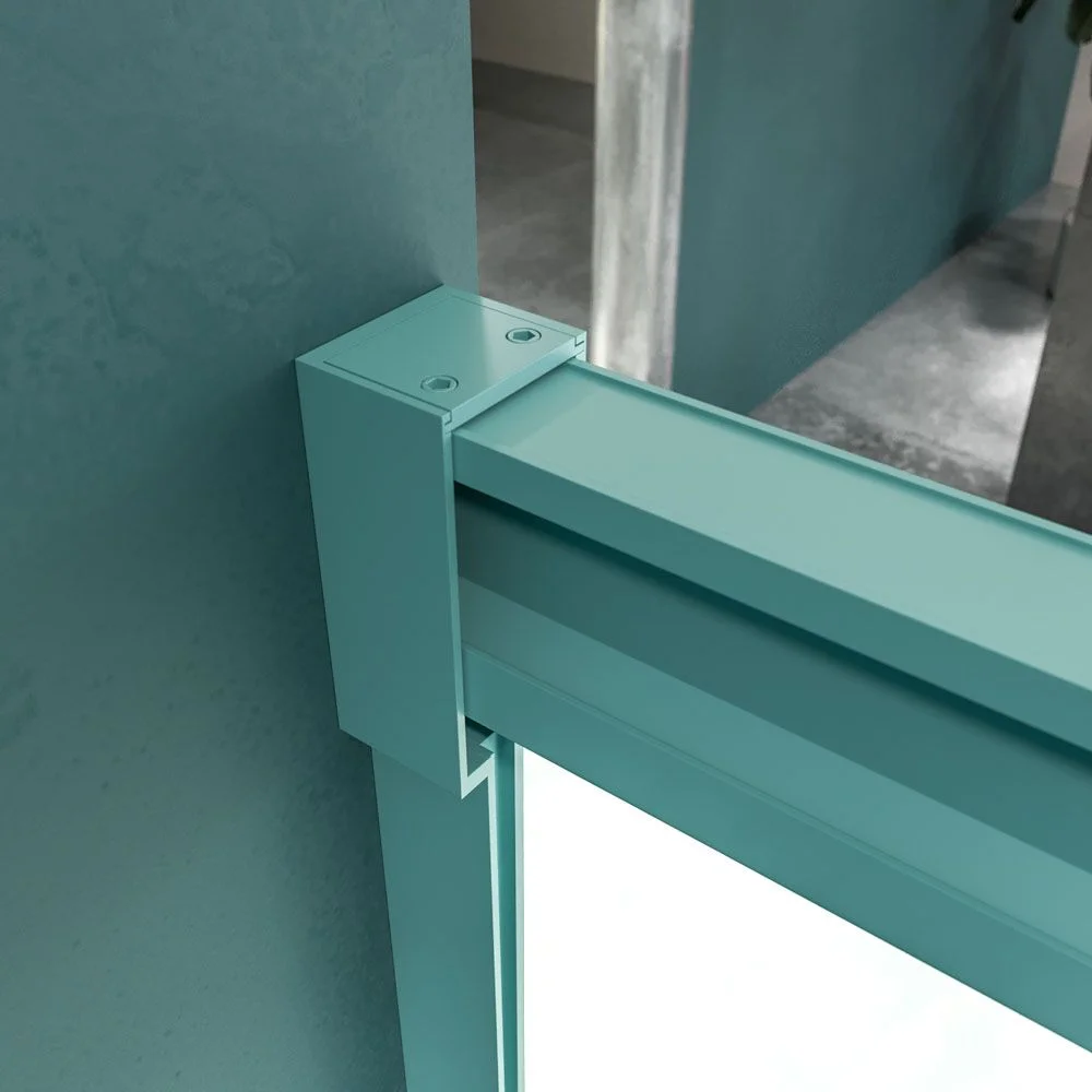 Resguardo frontal LUCE 1 porta de correr fixa -1. Sem perfil inferior. Com tratamento anti-calcário. Acabamento AZUL TURQUESA - Image 5
