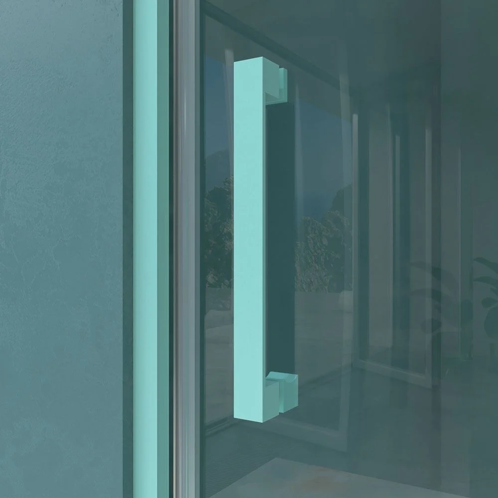 Resguardo frontal LUCE 1 porta de correr fixa -1. Sem perfil inferior. Com tratamento anti-calcário. Acabamento AZUL TURQUESA - Image 2