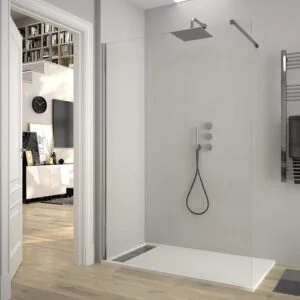 Resguardo de duche fixo Perfil ZEN Chrome - Vidro de 8 MM com tratamento anti-calcário incluído - Braço de fixação em aço inoxidável. extensível