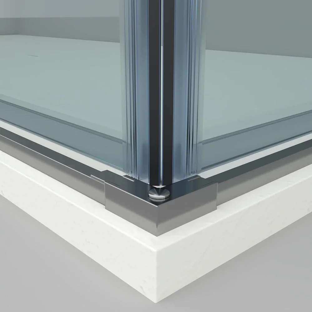 Divisória de duche quadrada FLARE abertura angular 2 fixas-2 portas de correr. Sem perfil inferior. Com tratamento anti-calcário. Acabamento CROMADO BRILHANTE - Image 3