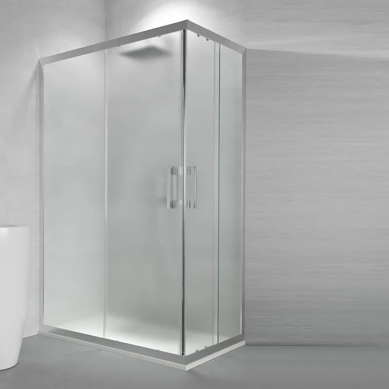 Resguardo de duche rectangular GLISS abertura angular 2 fixas-2 portas de correr. Vidro OPAQUE com tratamento anti-calcário. Acabamento CROMADO BRILHANTE