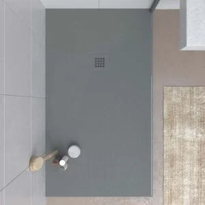 Base de duche em resina MYSTONE Cinzento Cimento RAL 7005 e cores exclusivas Textura de ardósia antibacteriana e antiderrapante