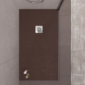 Base de duche em resina ONE Castanho RAL 8017 e outras cores exclusivas com textura ardósia antibacteriana e antiderrapante. Grelha em aço inoxidável