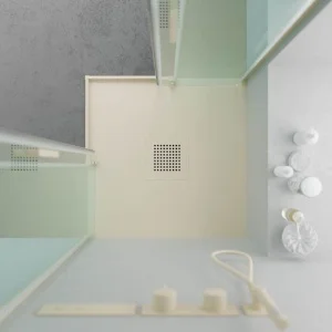 Base de duche em resina QUADRO Creme – cores à escolha – textura ardósia – antibacteriana e antiderrapante. Grelha termolacada