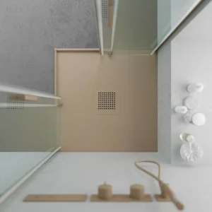 Base de duche em resina QUADRO Moka – cores à escolha – textura ardósia – antibacteriana e antiderrapante. Grelha termolacada