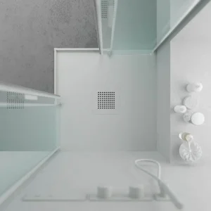 Base de duche em resina QUADRO Arena – cores à escolha – textura ardósia – antibacteriana e antiderrapante. Grelha termolacada