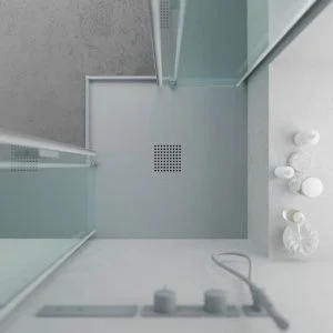 Base de duche em resina QUADRO Cement Grey – cores à escolha – textura ardósia – antibacteriana e antiderrapante. Grelha termolacada