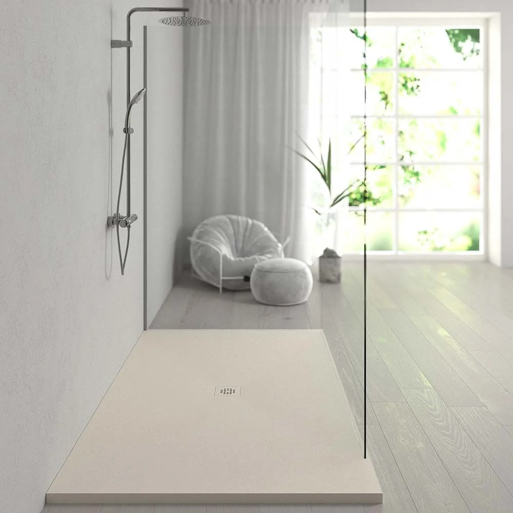 Base de duche em resina Extra-grande XXL com textura de ardósia e antiderrapante BRANCO QUEBRADO Ral 9001 - Image 3