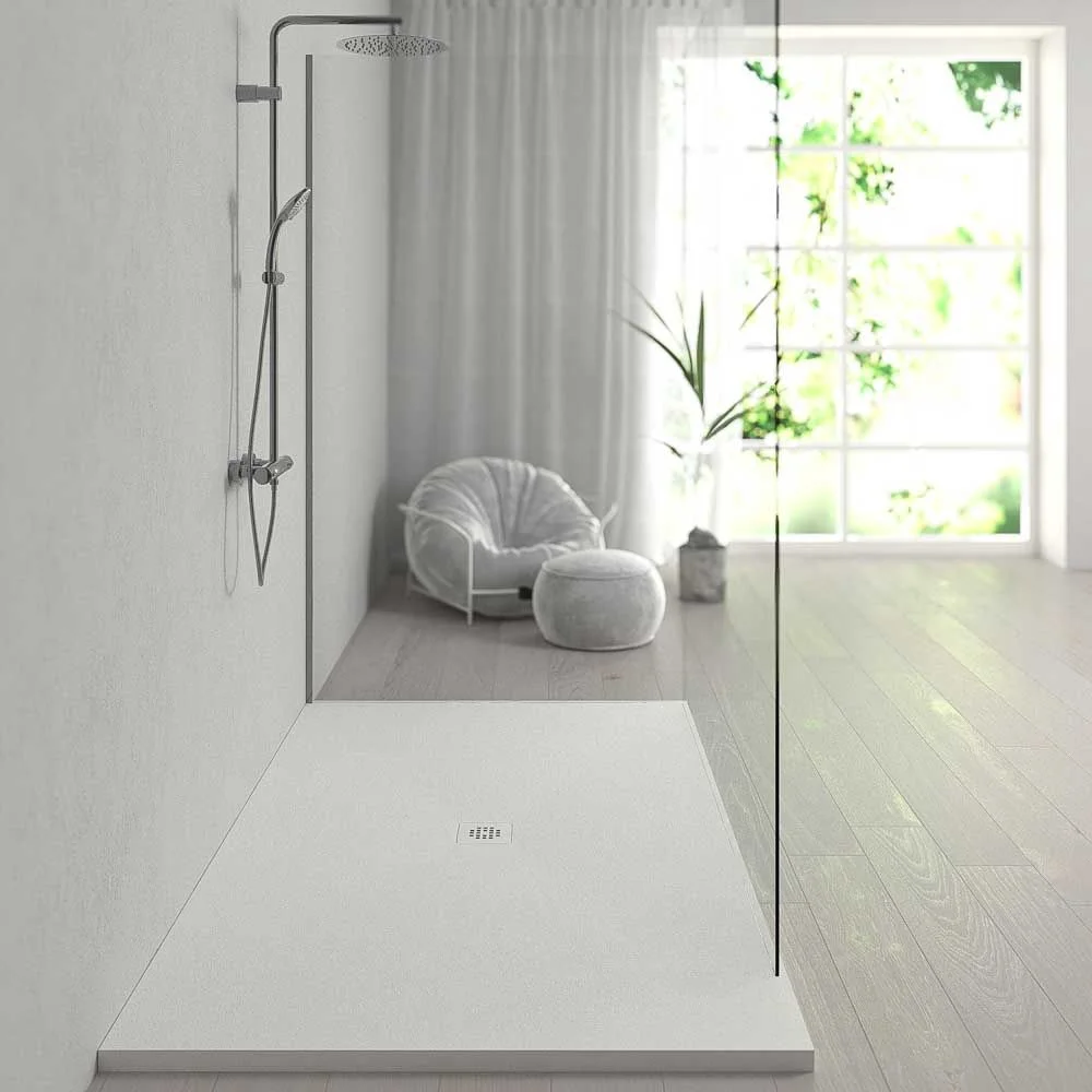 Base de duche em resina Extra-grande XXL com textura de ardósia e antiderrapante BRANCO Ral 9003 - Image 3