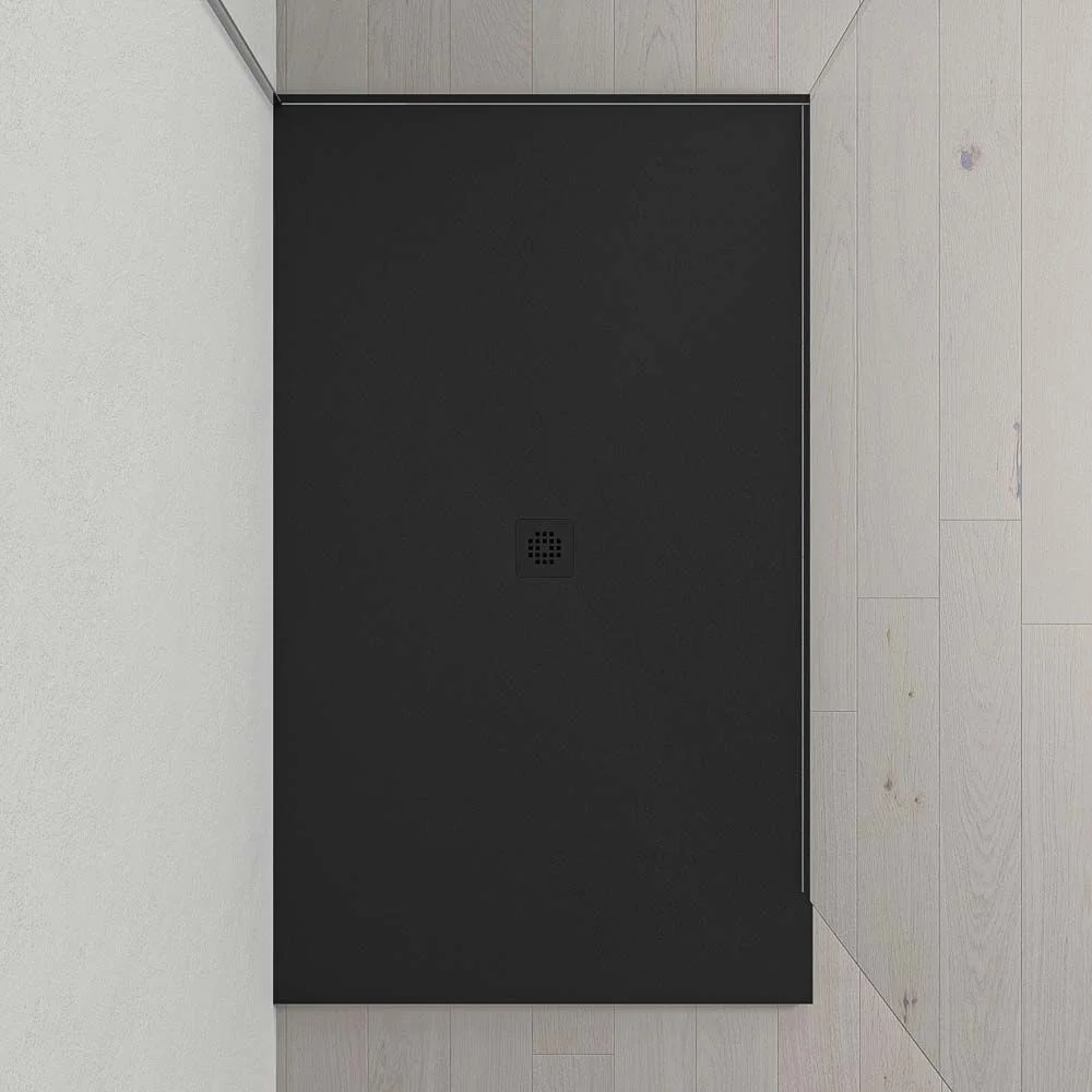 Base de duche em resina Extra-grande XXL com textura de ardósia e antiderrapante PRETO Ral 9005