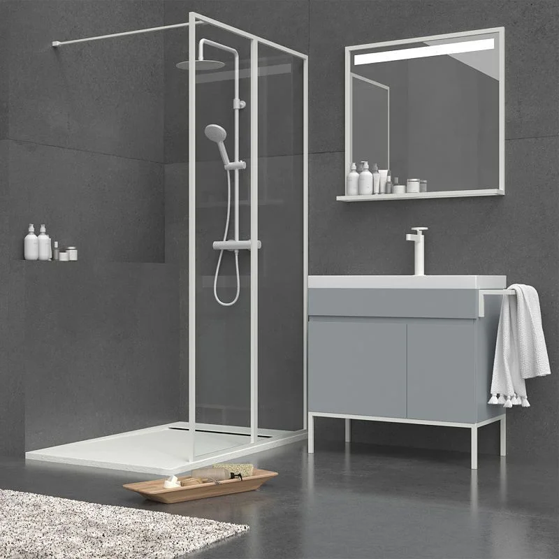 Móvel de casa de banho 1 gaveta- 1 porta Acabamento CINZA CINZENTO mate com lavatório em resina de 6 cm de espessura