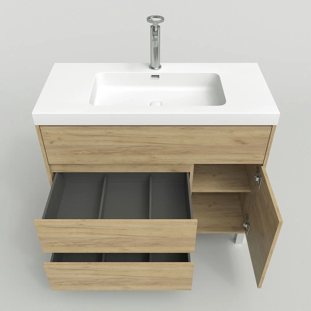 Móvel de casa de banho com pés 3 gavetas / 1 porta Acabamento CARMEN LIGHT OAK - Image 6