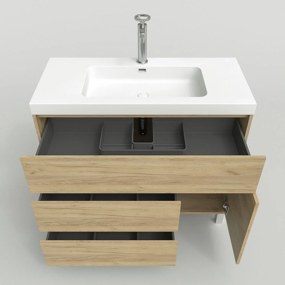 Móvel de casa de banho com pés 3 gavetas / 1 porta Acabamento CARMEN LIGHT OAK - Image 7