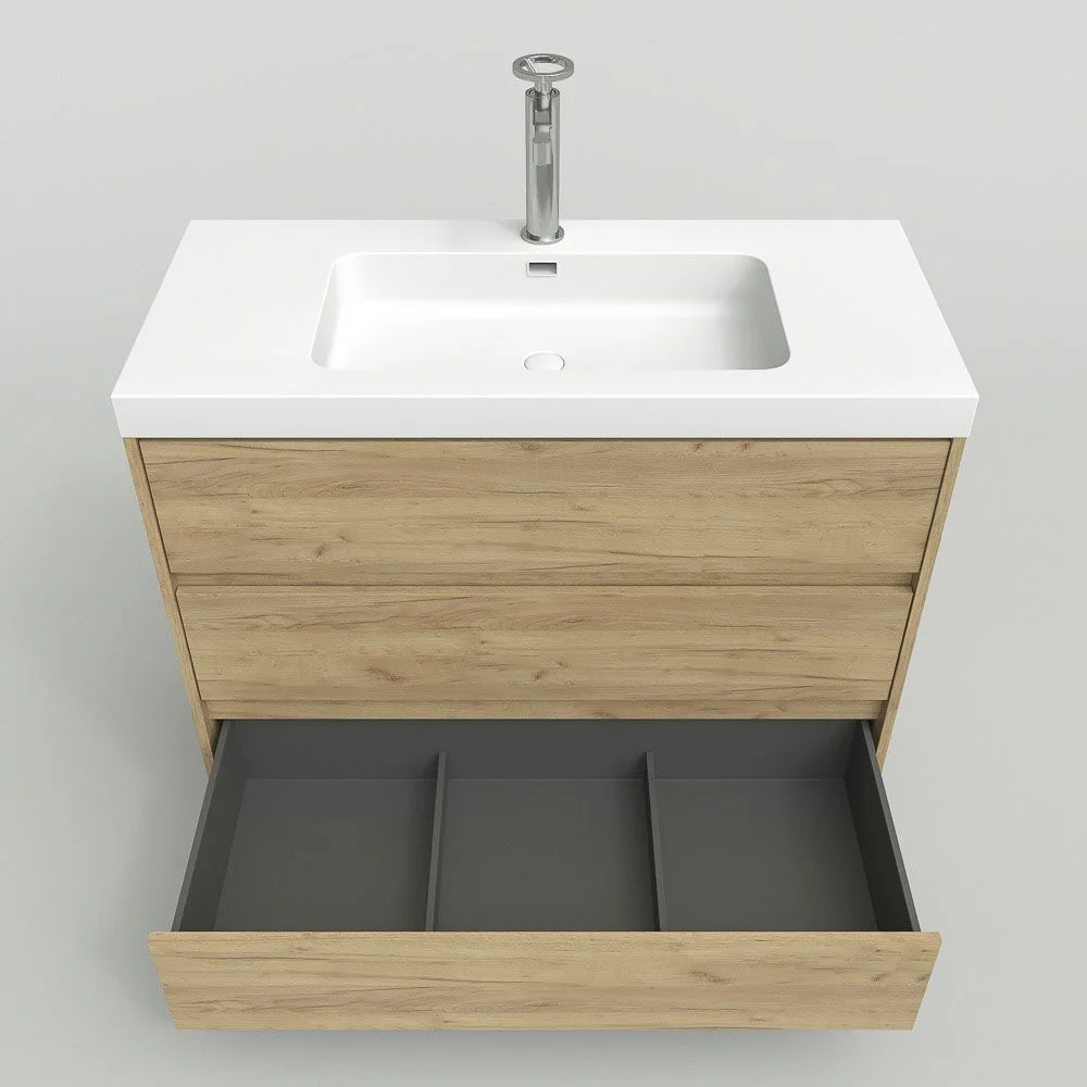 Móvel de casa de banho com pés 3 gavetas CARMEN LIGHT OAK acabamento - Image 6