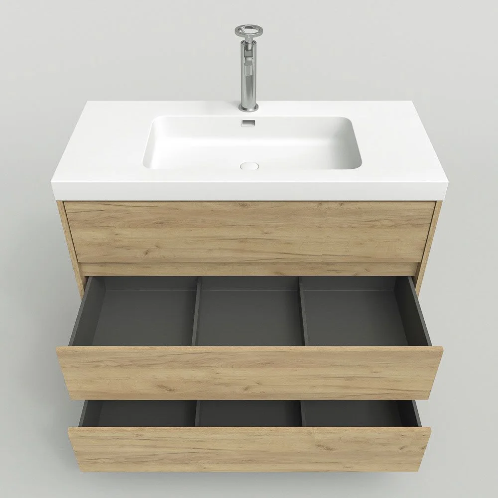 Móvel de casa de banho com pés 3 gavetas CARMEN LIGHT OAK acabamento - Image 5