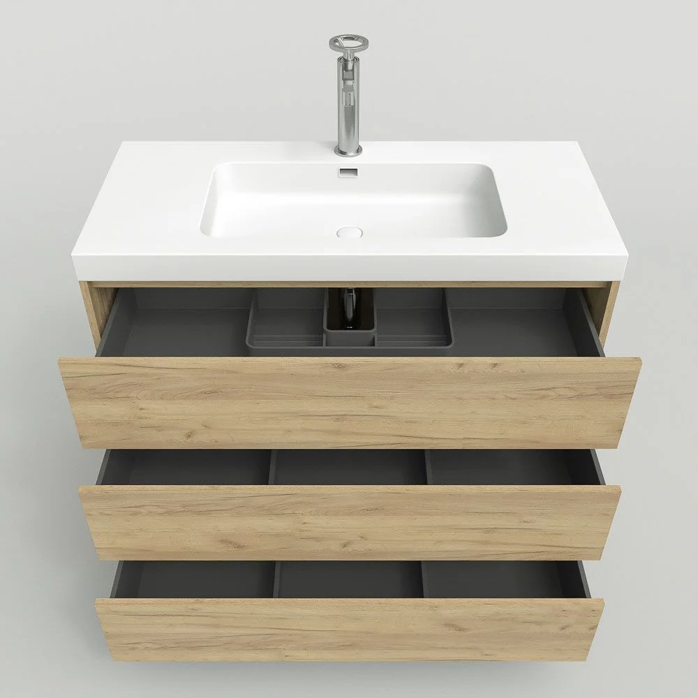 Móvel de casa de banho com pés 3 gavetas CARMEN LIGHT OAK acabamento - Image 4
