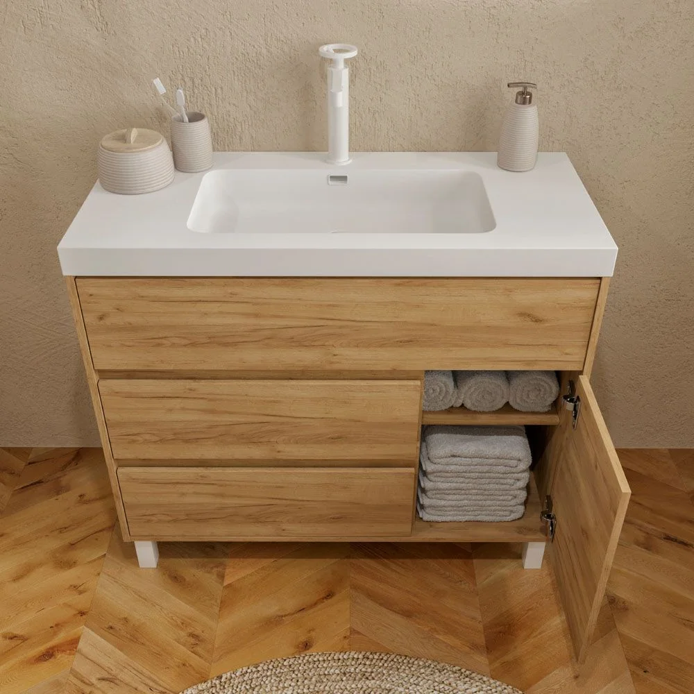 Móvel de casa de banho com pés 3 gavetas / 1 porta Acabamento CARMEN LIGHT OAK - Image 4