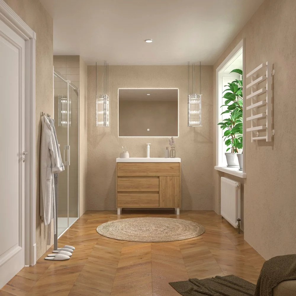 Móvel de casa de banho com pés 3 gavetas / 1 porta Acabamento CARMEN LIGHT OAK - Image 3
