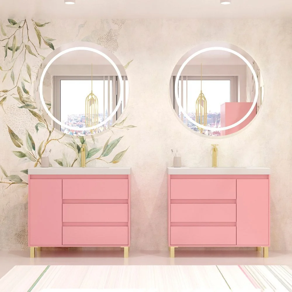 Móvel de casa de banho com pés 3 gavetas / 1 porta acabamento CARMEN ROSA PALO