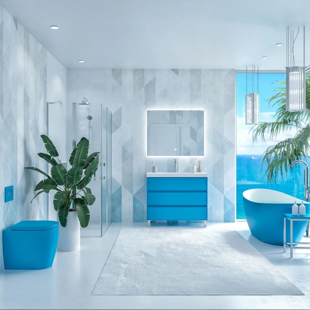 Móvel de casa de banho com pés 3 gavetas acabamento CARMEN LIGHT BLUE - Image 4