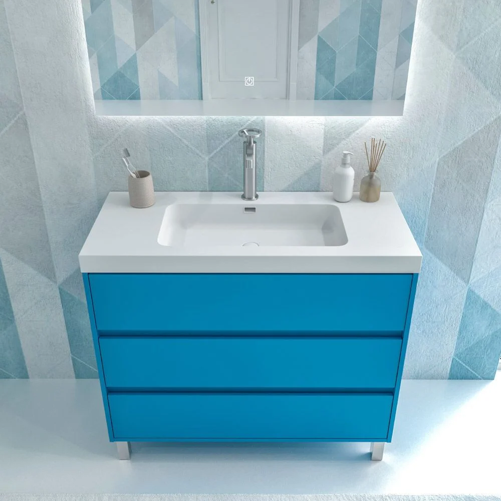 Móvel de casa de banho com pés 3 gavetas acabamento CARMEN LIGHT BLUE - Image 3