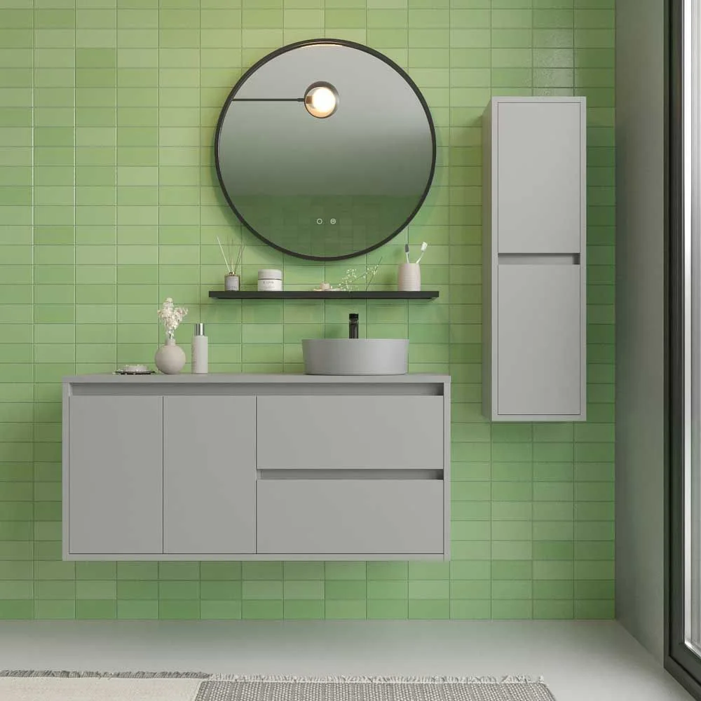 Móvel suspenso para casa de banho 2 gavetas/2 portas CLAIRE com lavatório Superfície sólida STONE GREY