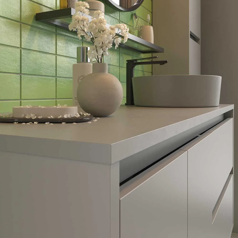 Móvel suspenso para casa de banho 2 gavetas/2 portas CLAIRE com lavatório Superfície sólida STONE GREY - Image 2