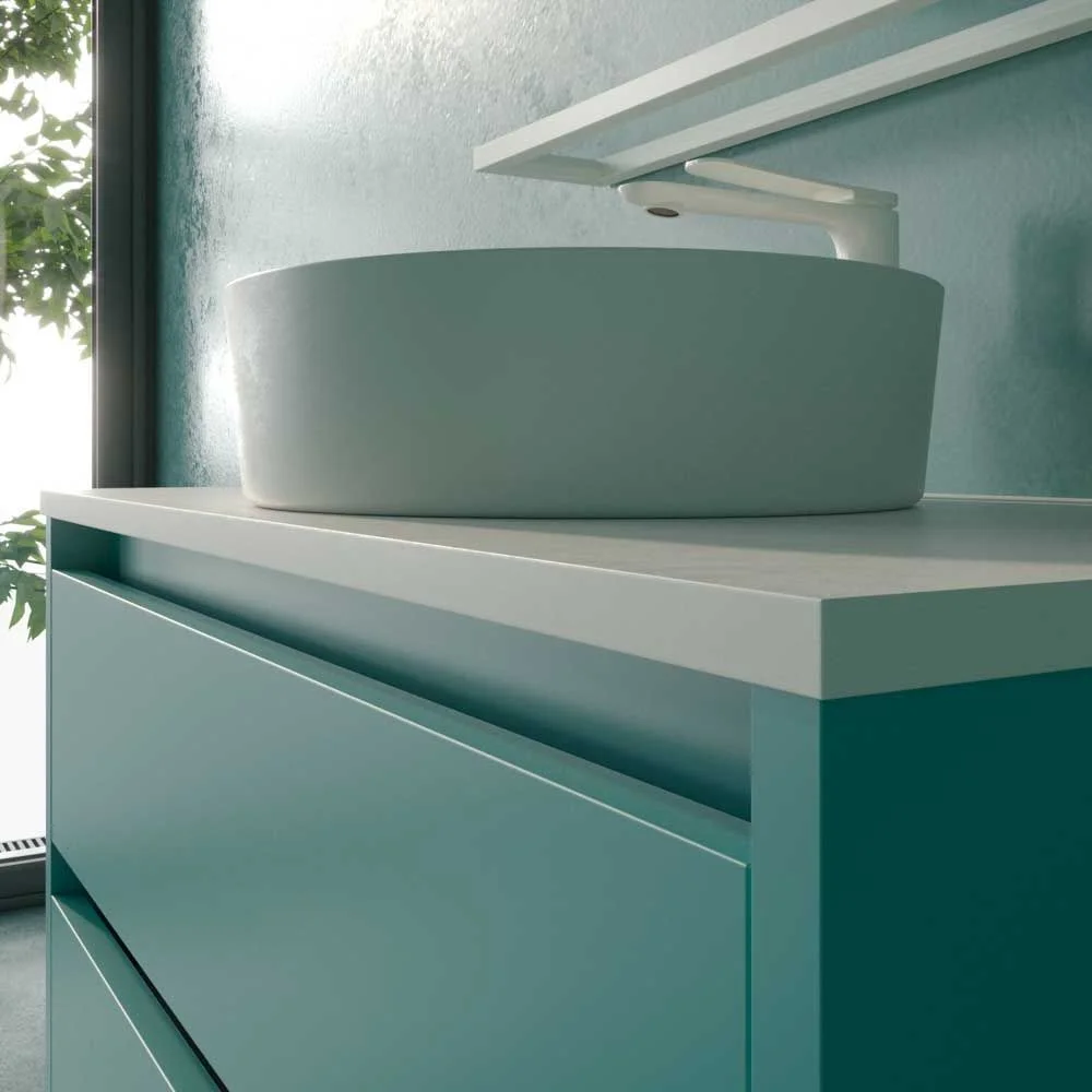 Móvel de casa de banho suspenso 2 gavetas CLAIRE com lavatório Solid Surface BLUE - Image 3