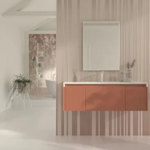 Móvel para casa de banho BINARIO suspenso 3 gavetas com acabamento BEIGE RED