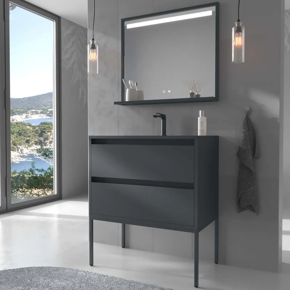 Móveis de casa de banho com 2 gavetas SMILE com lavatório Solid Surface GRAPHITE - Image 6