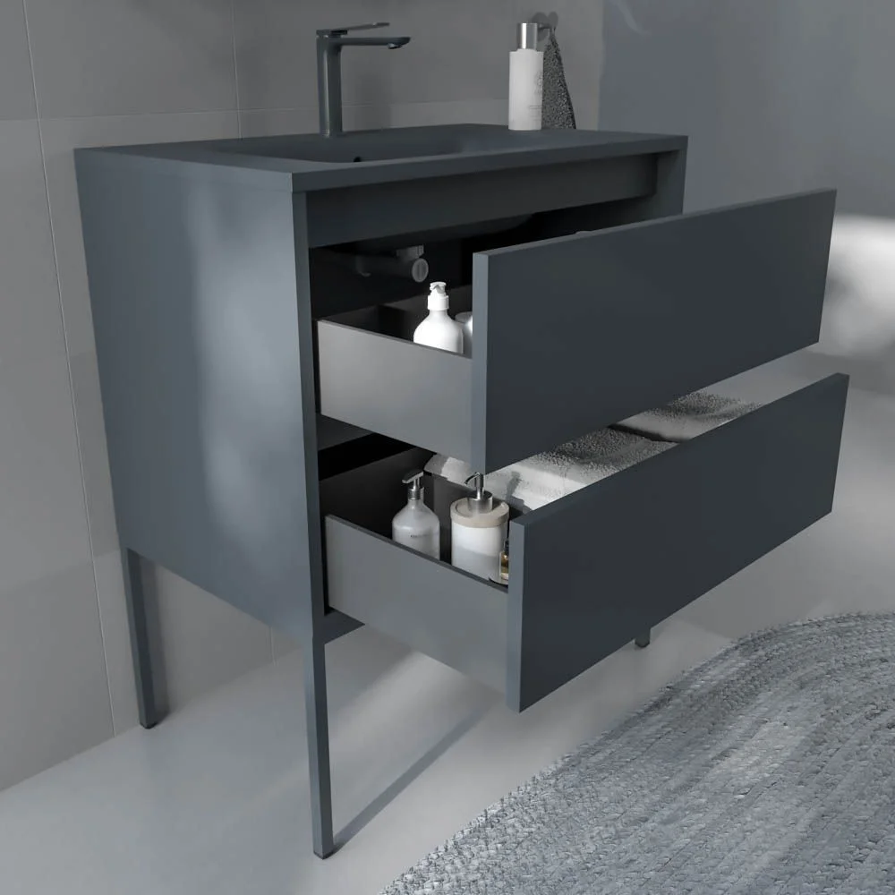 Móveis de casa de banho com 2 gavetas SMILE com lavatório Solid Surface GRAPHITE - Image 5