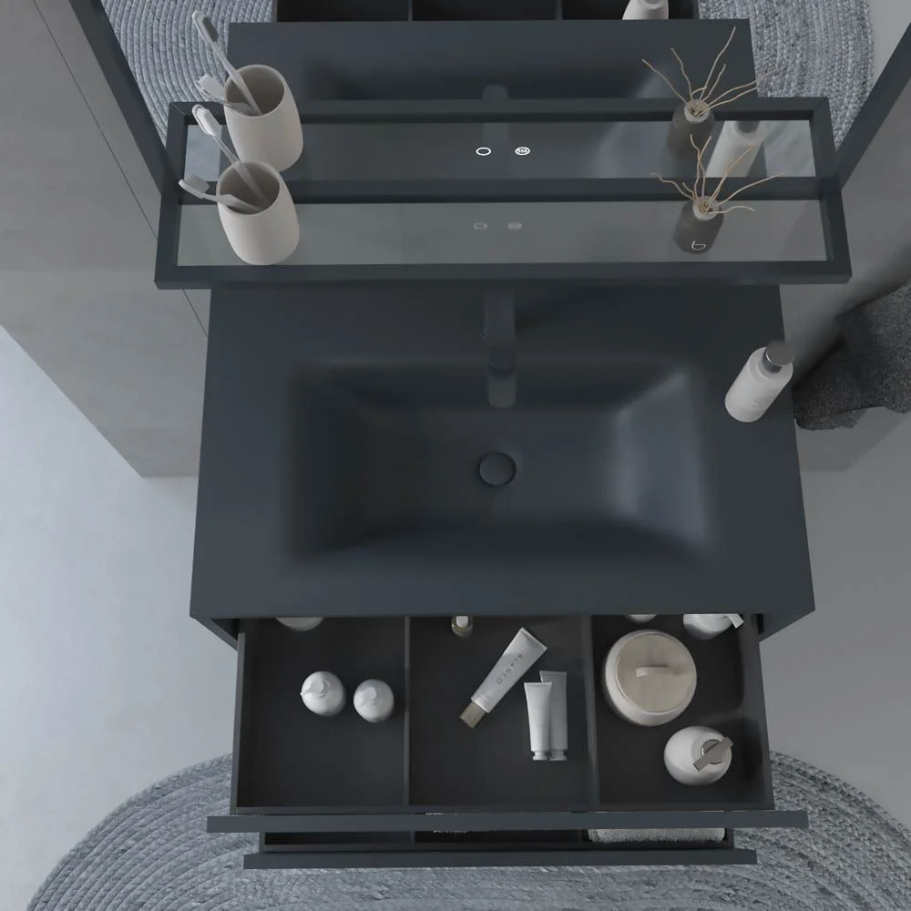 Móveis de casa de banho com 2 gavetas SMILE com lavatório Solid Surface GRAPHITE - Image 4